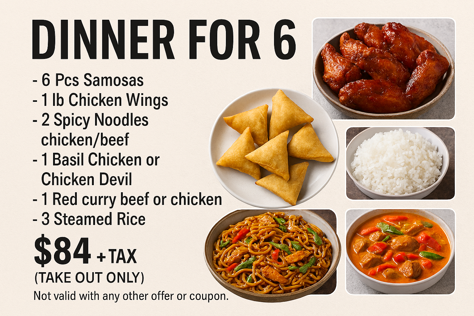 dinner for 6 takeout combo